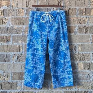 VTG Y2K Tommy Hilfiger Jeans Crop Floral Wide Leg Pants Blue Size 4